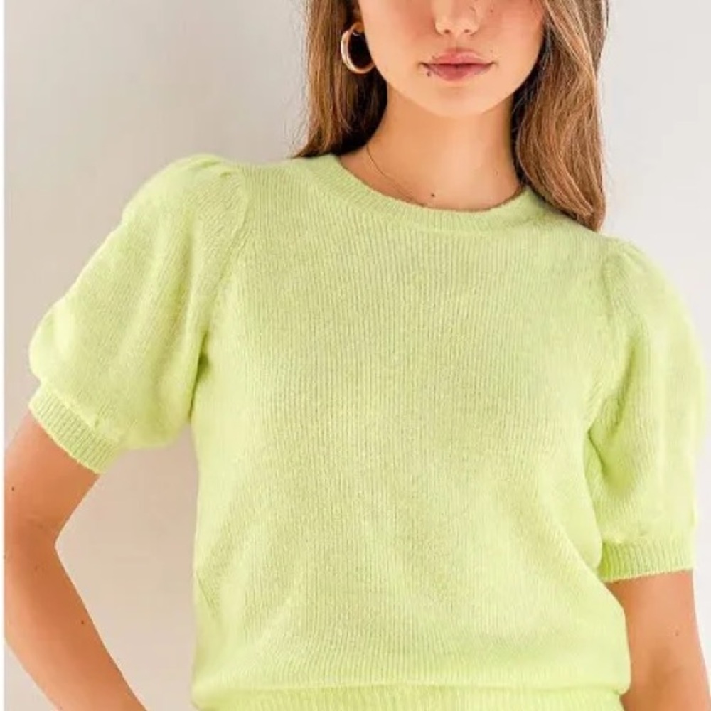 Lime Green Puff Sleeve Sweater
